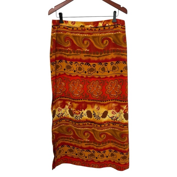 Tribal Floral Maxi Skirt Red and Orange with zipper on side size 14 - Picture 1 of 6